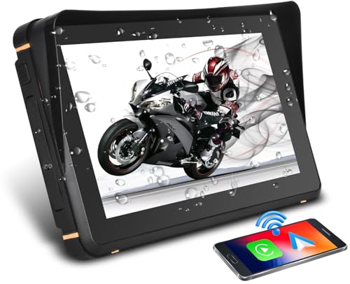TOUTBIEN Kabelloser CarPlay für Motorrad, Tragbares Android Auto für Motorräder, 7 Zoll Motorrad GPS Navigation mit IP67 Wasserdichter, Duales Bluetooth/Sprachsteuerung/Navigation/FM/Mirror-Link