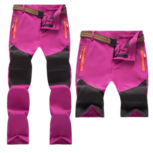 Daysskk Wanderhose Mädchen Zip Off Arbeitshose Outdoorhose Mädchen Sommer Softshellhose zip off Hose kinder Mädchen Wasserdicht Trekkinghose Mädchen Zip Off Rosa 120