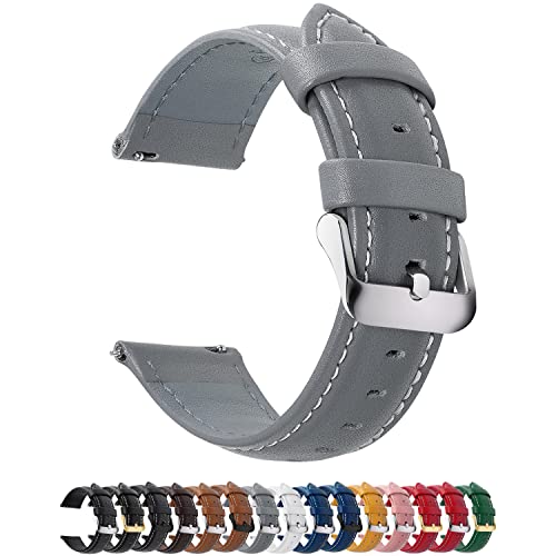 Fullmosa 12 Farben Uhrenarmband, Axus Serie Lederarmband Ersatz-Watch Armband mit Edelstahl Metall Schließe für Herren Damen 22mm Grau