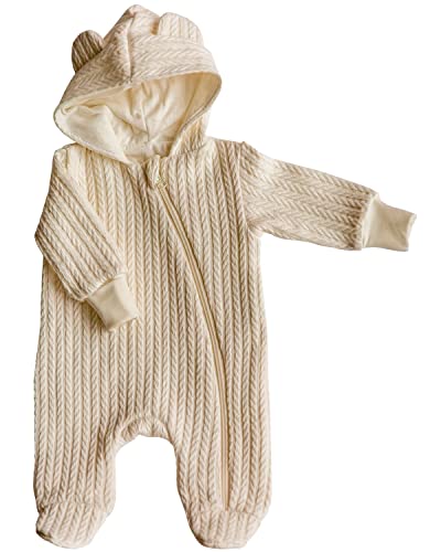 ORSON for® | Baby Overall mit Kapuze | Strampler neugeborene mit Reißverschluss | 0-24 Monate | 100% Baumwolle | Wollwalk | Oeko-Tex (Beige d, 56)