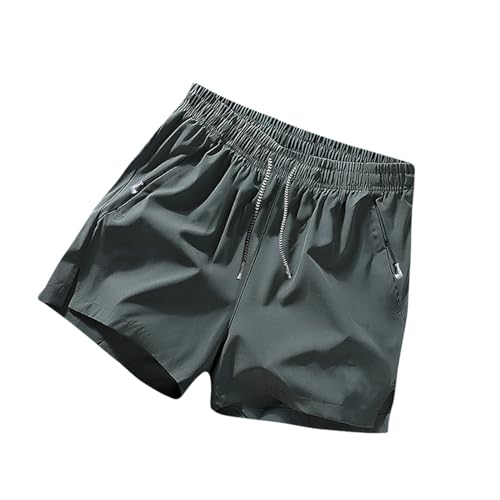 Männliche Frühlings- Sommer-Volltonfarben-Shorts Ice Sense Reißverschlusstaschen-Schlitzhose Große Krawattenseil-Fünf-Punkt-Hose G Cup Herren Shorts Angelhose Herren Kurze Sporthose (AG, L)