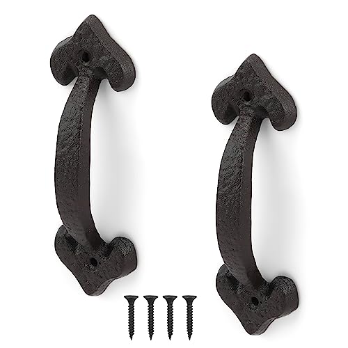 KLEHOPE Robuste Türgriffe aus Gusseisen, 2 Stück Scheunentor Griff, Dunkelbraun Gusseisen Schiebetürgriff, 17cm Long,Für Schuppentüren, Garagen, Schränke, Außentür