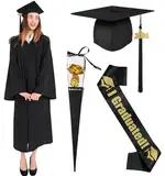 Amycute Abschluss Talar mit Hut, Schwarz Abschluss Robe, Unisex graduation Robe，Abschluss hut, Akademischer Talar, Uni Abschluss Kleid, Doktorhut, Quaste 2024 für Abschlussfeier. (Style A, S)