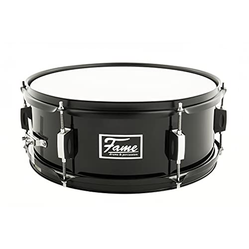 Fame First Step Snare Drum, 14"x5,5", Piano Black, Hochwertiges Mischholz, Aluminium-Hardware, Robuste Stahlspannreifen, Ideal für Schlagzeug-Anfänger"