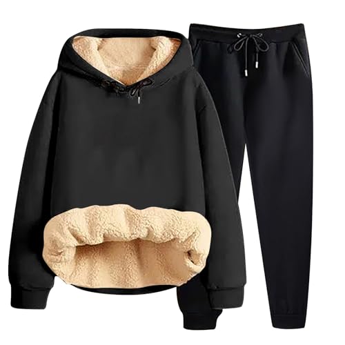 Trainingsanzug Damen Fleece Kapuzenpullover Langarm Sweatshirt Locker Jogginghose Damen mit Kapuze Freizeitanzug Einfarbig Hoodie Winter Elegant Tracksuit Zip Pullover Classic Jogginganzug Soft Sets