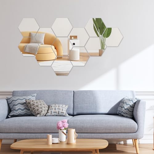 tlidfgeo 12 Stück Spiegelfliesen Selbstklebend Hexagon Acryl Spiegel DIY Dekorative 3D Sechseck Acryl Spiegel,Spiegel Wandaufkleber Für Zimmer,Schlafzimmer Aesthetic,Bett,Wall,Living Room,Flur Deko