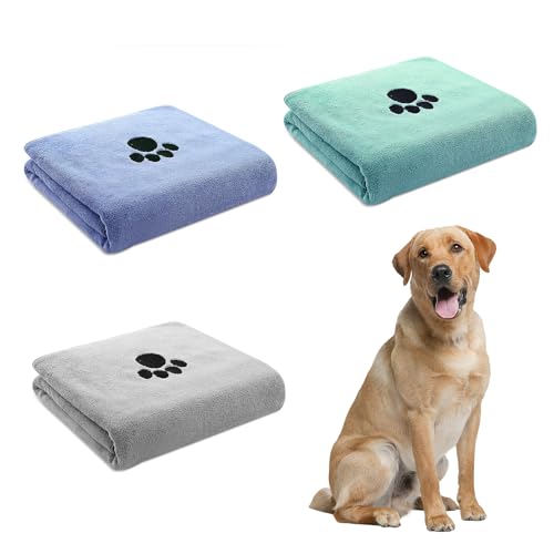 QYRDBGY Hunde Handtuch, 3 Stück Handtuch Hund 75 x 35cm Mikrofaser Hundehandtuch Extra Saugfähig Handtücher Hund für Kleine Mittelgroße Große Hunde Oder Andere Haustiere