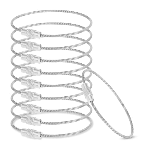 Prasacco 10 Stück Schlüsselring Drahtseil, 15 x 1,5 cm Edelstahl Schlüsselring Weicher Schlüsselring mit Drehverschluss Multifunktionale Schlüsselringe für Gepäckanhänger, Schlüssel, Anhänger