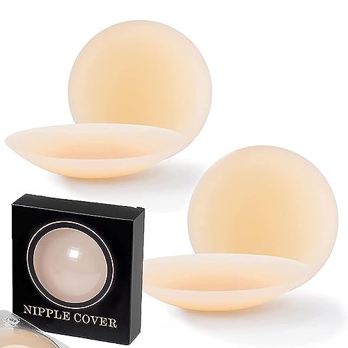 BTkviseQat Ultra Dünne Nippelpads, Nipple Cover Damen Brustwarzen Abdeckungen, Selbstklebende Nippelcover für Damen, Nippel Pads Wiederverwendbar & Waschbare Nippelabdeckung, Ø 8cm (Beige（2 Paare）)