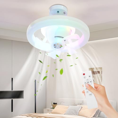 Starnearby Deckenventilator mit Beleuchtung, 360° Drehung RGB-Farbwechsel 45W LED Lampe mit Ventilator, E27 Einstellbare Deckenventilatoren mit Fernbedienung Timer Deckenlampe mit Ventilator