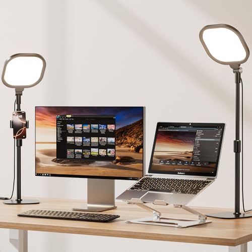 Schreibtischlampe LED Dimmbar,Augenschutz tageslichtlampe schreibtisch lampe für büro,schreibtischlampen schreibtischleuchte mit Metallbasis - streaming Licht für Beleuchtung Videokonferenz