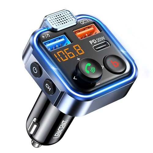 LENCENT 38W FM Transmitter Auto Bluetooth V5.3, Radio Deep Bass Musik Schnelles Autoladegerät Zigarettenanzünder, KFZ Bluetooth Adapter Freisprechanlage, Noise Cancelling Mikrofon, Lichtschalter