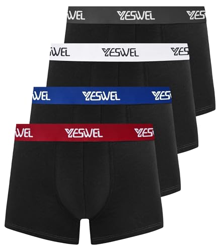 YESWEL Boxershorts Herren, Atmungsaktiv Unterhosen Männer Farblich Abgesetzter Elastischer Bund Unterwäsche Baumwolle Retroshorts 4er Pack(Mehrfarbig 02, XL)