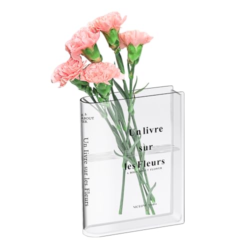 Buchvase, Book Vase, Klare Acryl Büchervase,Tulpenvase, Buch Vase Transparente, Buchförmige Vase für Blumen, Bücherform Buchblumenvase für Schlafzimmer Tischdeko Wohnzimmer Büro