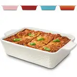 Auflaufform Groß aus Keramik - Für Lasagne, Tiramisu & Auflauf - Extra Hoher Rand - Eckig - Weiß