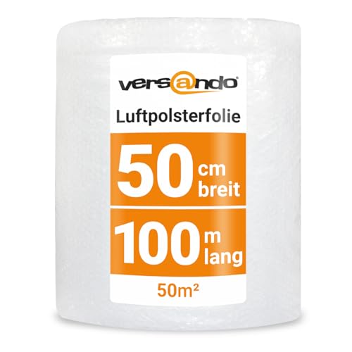 versando Luftpolsterfolie 100m x 0,5m Versand, Verpackung, Umzug Noppenfolie Bubble Wrap LPF Rolle 2-schichtig 45my