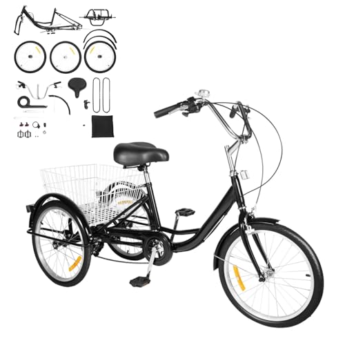 DAOHHFO 20-Zoll-Dreirad für Erwachsene mit 8 Gängen Premium Dreirad mit Einkaufskorb Tricycle Geeignet für Erwachsene, Teenager, Jungen und Mädchen, die Reiten Wollen (EU-Stock) (Schwarz)