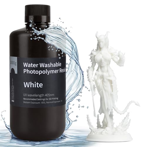 ELEGOO Wasser Waschbares 3D Drucker Resin, Water Washable UV Resin 405nm Photopolymer Harz für MSLA/DLP/LCD 3D Drucker Weiß 1000g