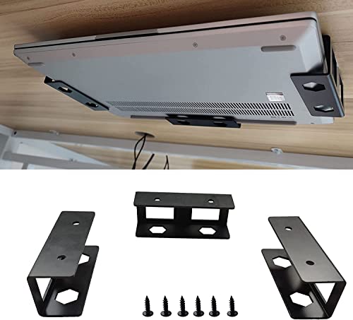 Goorder Laptop Halterung unter dem Schreibtisch, Metall Laptop Untertisch Halterung Regal Halter Ständer für Laptop, Tastatur, Kabelbox, Netzwerk-Switch (Schwarz, 3 STK)