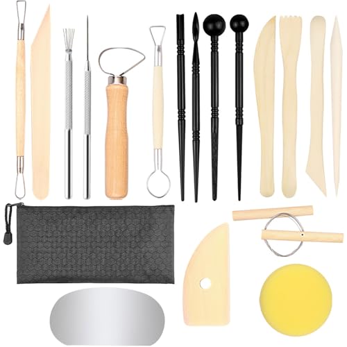 BDHYYM 19 Stück Töpferwerkzeug Set,Modelierwerkzeugset,Polymer Clay Tools mit Aufbewahrungstasche,Modellierwerkzeug Ton Werkzeug Set,Töpfer Werkzeug,Sculpting Tools,für Profis Anfänger