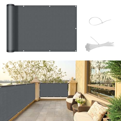 SUNNY GUARD Balkon Sichtschutz 90x300cm Balkonverkleidung Balkonabdeckung Balkonumspannungen UV-Schutz Wind und wetterfest mit Kabelbinder,Anthrazit