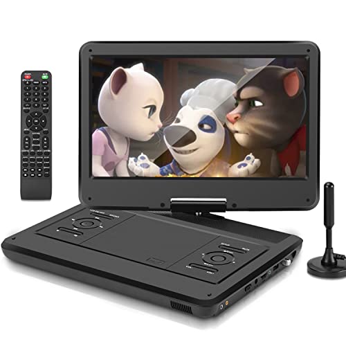 KCR 14-Zoll tragbarer TV/Tragbarer DVD-Player Combo mit HD LED-Drehbildschirm und DVB-T2 digitalem TV-Tuner/USB/HDMI/AV/Audio, eingebautem Akku, Zwei Stereo-Lautsprechern