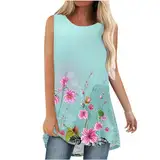 Druck Tanktop Frauen Sommermode Rundhals Ausschnitt Floral Gedruckt Ärmellose Baumwolle Tops Casual Elegant Shirt Bluse Damen Locker Basic Oberteile 2024 Neu Größe S-2XL