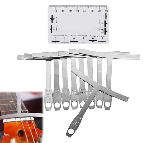 Messwerkzeug für Gitarre,Radius Messgeräte für Gitarre,Understring Radius Gauge,Gitarre Gauge für Gitarre Bass Bridge Griffbrett,Radius Saiten Messgerät,Präzisions-Gitarrensaiten-Lineal-Set