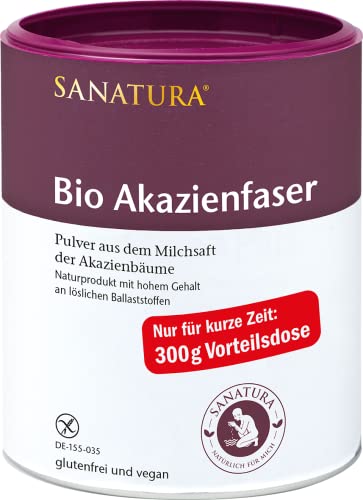 Sanatura Akazienfaser Pulver Bio – 300 g – wertvoller Ballaststofflieferant aus Akazienfasern - lösliche Ballaststoffe - vegan, glutenfrei und fructosefrei – gut verträglich