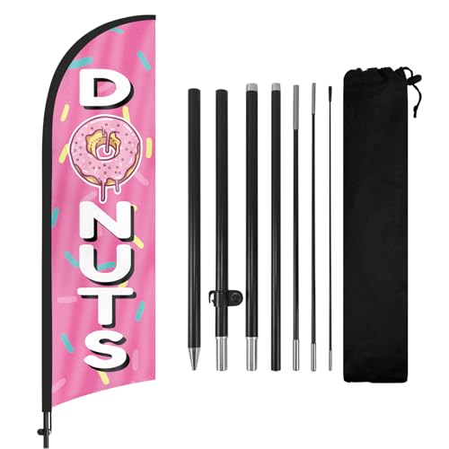 FSFLAG Donuts-Federflagge mit Fahnenmast-Set und Erdspieß, 2,5 m Donuts-Flagge, Banner, Schild, Geschäft für Außenwerbung