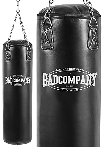 Bad Company Boxsack inkl. Heavy Duty Vierpunkt-Stahlkette I Vinyl Punching Bag, gefüllt I 100 x 35 cm