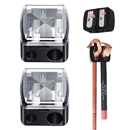 SYXLS 2 Stück Spitzer Kosmetikstifte, Tragbare Dual Anspitzer Kosmetikspitzer, 2 Löcher Dual Sharpener Augen Make-up Bleistiftspitzer, für Augenbrauenstift, Lipliner, Eyeliner Bleistift