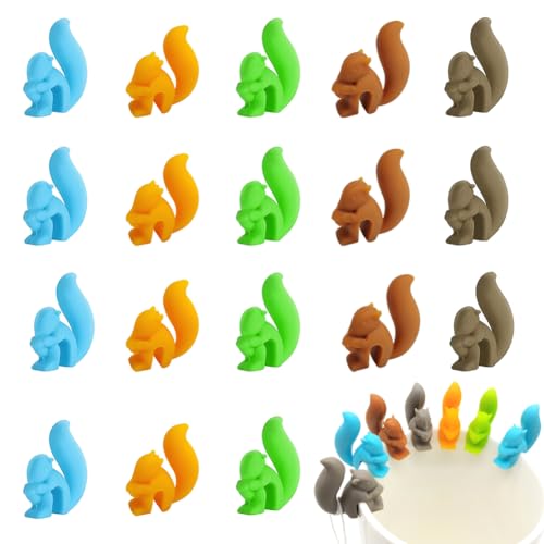 SwirlColor Teebeutelhalter für Tassen, 25pcs Nette Bunte Eichhörnchen Hängende Teebeutel Silikon Halter Schalen Becher Süßigkeit Farben Geschenk Satz