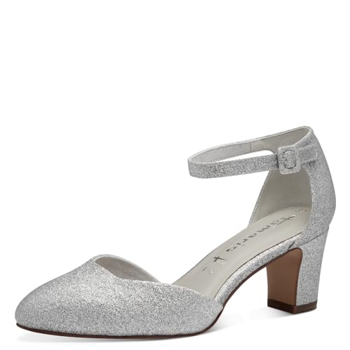 Tamaris Damen Pumps Blockabsatz Vegan; SILVER GLAM, EU 37