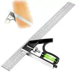 Kombinationswinkel 300mm,Kombiwinkel,Combination Square,Anschlagwinkel Mit Wasserwaage Und Anreissnadel, 45 90 Grad Winkel Anschlagwinkel Metall Zum Präzisen Messen & Markieren