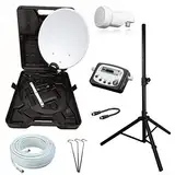 netshop 25 Camping SAT Koffer Schüssel mit HD Single LNB und 10m Kabel + Digital SAT-Finder + Dreibein Stativ bis 100cm (Mobile Sat Anlage 1 Teilnehmer) Set