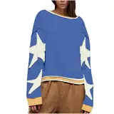 Personalisiertes, farblich passendes Sweatshirt für Damen, trendiges Muster, bauchfreies Oberteil, übergroßer Rundhalspullover, blau, L