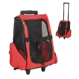 PawHut Hundetrolley Transporttasche Tragetasche für Tiere 2in1 Rucksack und Trolley 35x27x49 cm rot