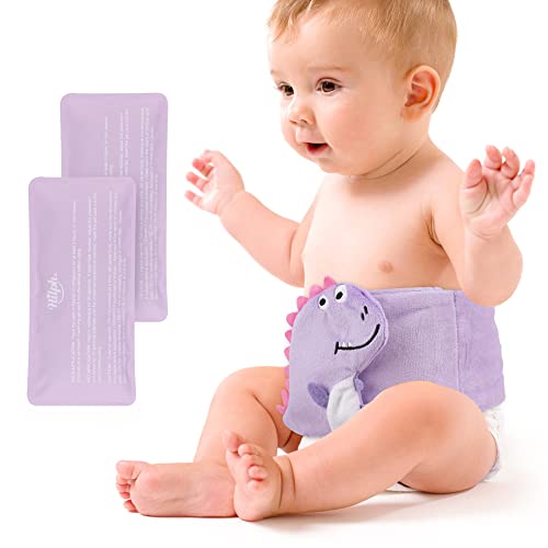Hilph Baby Wärmegürtel Gel Koliken Gürtel, Wärmekissen für Bauchschmerzen, Blähungen, Kolik, Verdauungsstörungen, Violett Dinosaurier