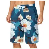 Herren Shorts mit Bedruckte Herren-Sommer-Shorts mit digitalem 3D-Blumendruck, belüftet, elastische Taille, Strandhose Männer Kurz Jogginghose Shorts für Festivals Party (Light Blue, XXXL)