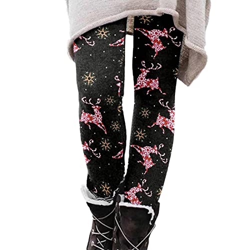 Generisch 2025 - Damen Casual Comfort Bedruckte Leggings mit hoher Taille Mode Freizeithose Schwarzer Pulli Mit Glitzer (G, M)