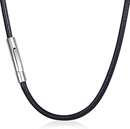 TENGEE Lederkette mit Verschluss,3MM Kette Herren und Damen Leder Halskette,Schwarz Kautschuk Halsband mit Edelstahl Verschluss,51cm Lederkette Herren Lederband,für Frauen,Männer,Jungen,Mädchen