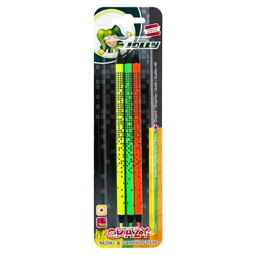 JOLLY Crazy Neon Graphitstifte, 3er Blister, HB-Graphit und Neonminen in einem Stift, zum Schreiben, Markieren, Unterstreichen, Neon-Design, leuchtende Farben, für Schule, Kreativität, Skizzen