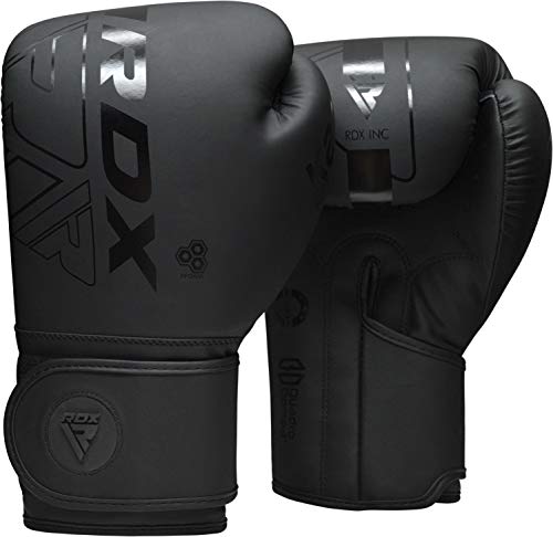 RDX Boxhandschuhe, Muay Thai Kickboxen Sparring, Maya Hide Leder KARA Boxing Gloves Männer Damen, Boxsack Punchinghandschuhe, Kickboxhandschuhe MMA Kampfsport Training Schwarz Adult 8 10 12 14 16oz