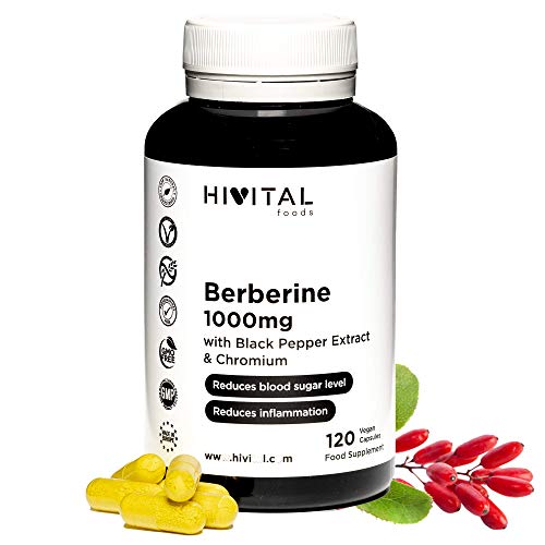 Berberin 1000 mg. 120 vegane Kapseln. Mit Chrom und schwarzem Pfeffer für eine bessere Aufnahme. Der beste konzentrierte Extrakt aus Berberis Vulgaris.