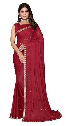 IMTRA FASHION Sari Für Damen Georgette-Seide Mit Fadenarbeit Sari Und Ungesäumter Bluse