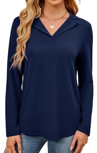 Neineiwu Damen Elegantes Longshirt V-Ausschnitt Poloshirt Lässige Oberteile Damen