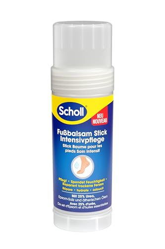 Scholl intensiv pflegender Fußbalsam Stick, zur Reparatur sehr trockener und rissiger Fersen, intensiv feuchtigkeitsspendend für gesunde Füße mit 25% Urea, Epsom-Salz und ätherischen Ölen