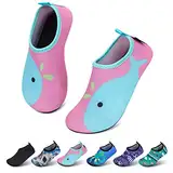 SAGUARO Mädchen Badeschuhe Kinder Aquaschuhe Jungen Schnell Trocknend Strandschuhe Atmungsaktiv Wasserschuhe Surf Yoga Neoprenschuhe,Pink Delfine,Gr.24/25 EU