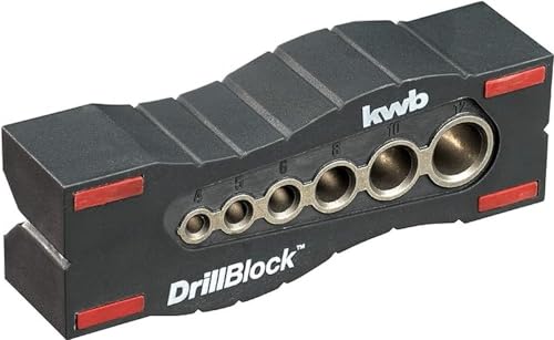 kwb Bohrhilfe / Bohrlehre Ø 44899 mm DrillBlock - Rechtwinklige und präzise Bohrungen auf Oberflächen, Rundmaterialien und Kanten - Inkl. Grip-Points